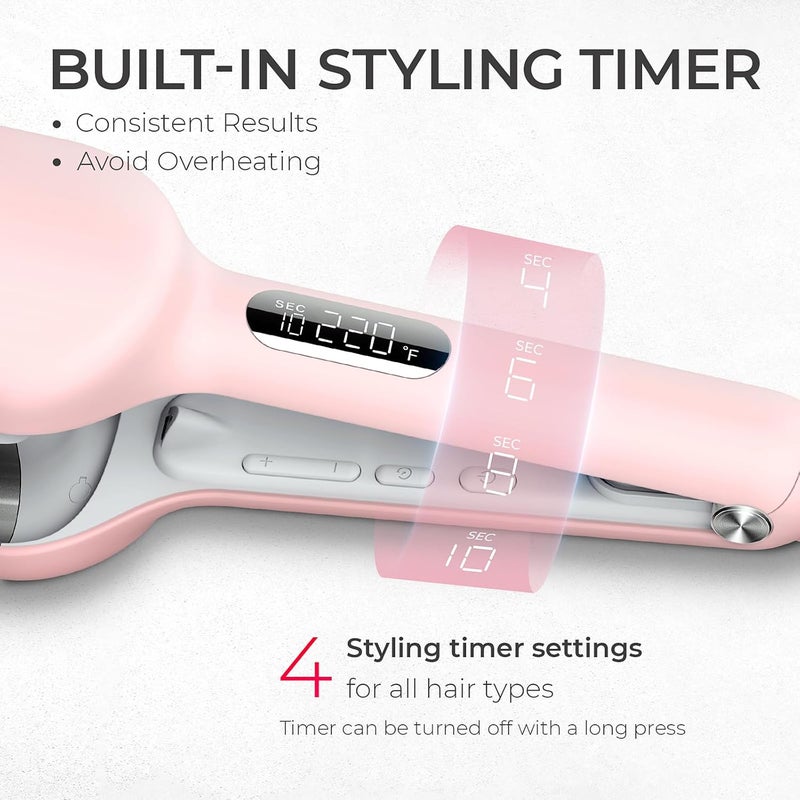 TYMO Curling Iron Hair Crimper Waver - ROVY Beach Waves Curling Wand, Ionic Deep Waver Hair Curler Tool with Ceramic 3 Barrel for Women, Dual Voltage, Anti-Scald, Easy to Use, Pink, 1.25 Inch - Image 3